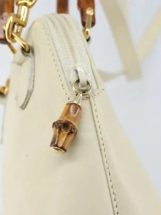 GUCCI Bamboo Hand Bag Leather 2way White Gold - Picture 13 of 16